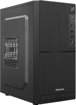 GABINETE QUARONI FRENTE ABS / NEGRO TIPO ALUMINO CEPILLADO CON ENCENDIDO Y PUERTOS LATERALES / MICRO ATX / MINI ITX / FUENTE DE PODER INCLUIDA DE 500W